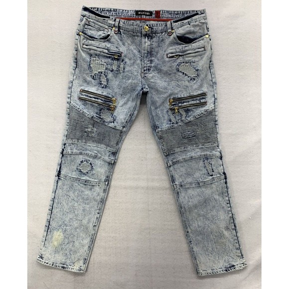 Makobi Other - Makobi Denim Jeans Men's 40X32 Stonewash Moto Biker Factory Distressed Destroyed